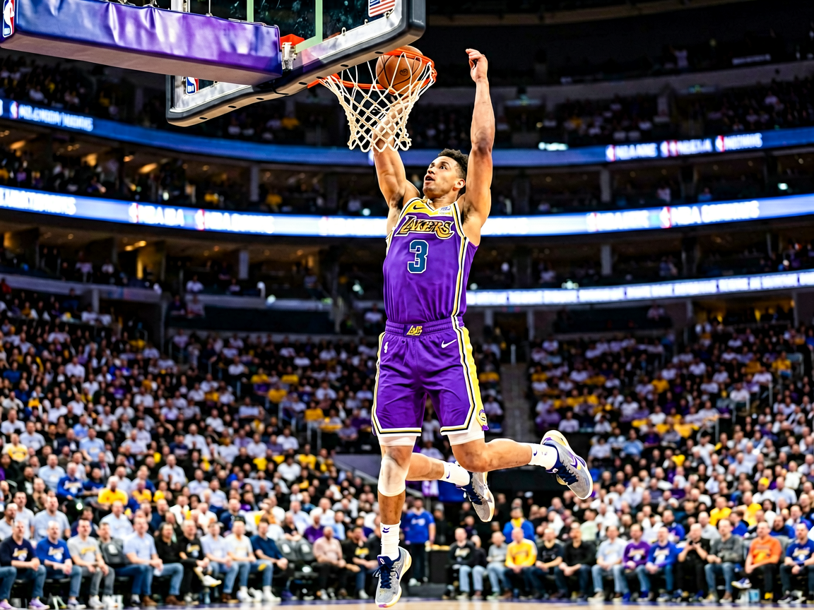 NBA篮球比赛扣篮瞬间,球员高高跃起完成暴扣
